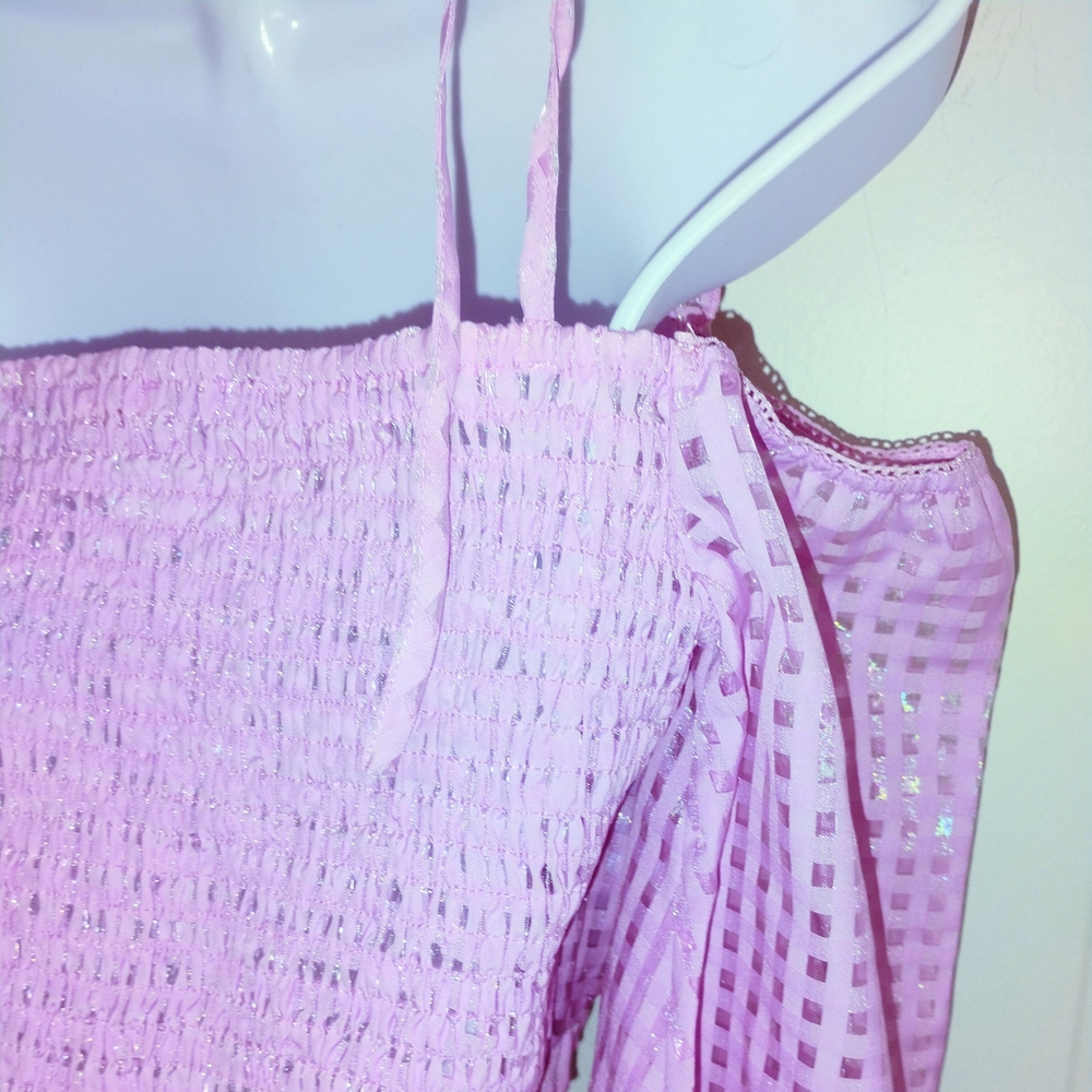 Sugar Thrillz Lilac Ruched Textured Off Shoulder Blouse - Picture 3 of 5